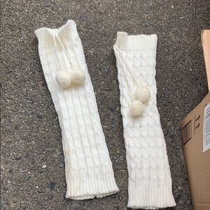 Cozy White Knit Leg Warmers with Pom Poms